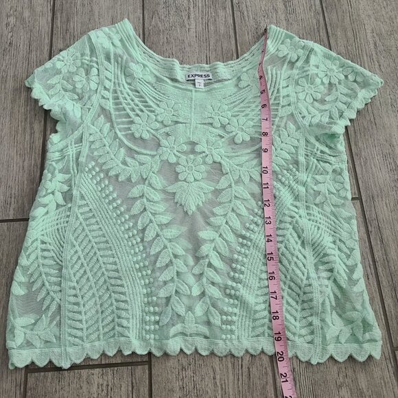 Express women's Mint Green Embroidered Mesh Sheer Top Size Small - Picture 5 of 9